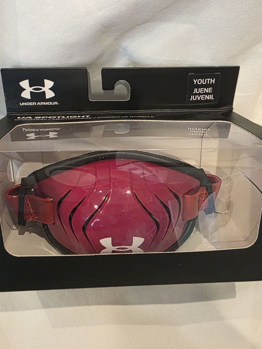 NWT Under Armour Boy's Spotlight Chinstrap Youth Red Maroon/White One Size